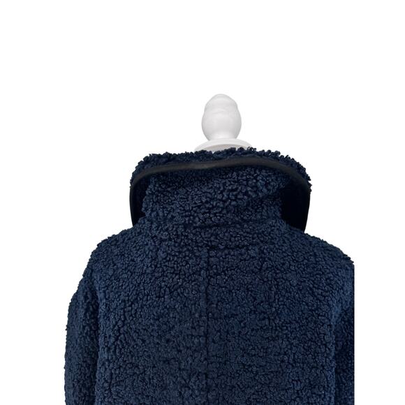 J.CREW Navy Blue Teddy Sherpa Coat with Collar & Pockets - Warm Cozy Luxe! Sz L - Picture 7 of 13